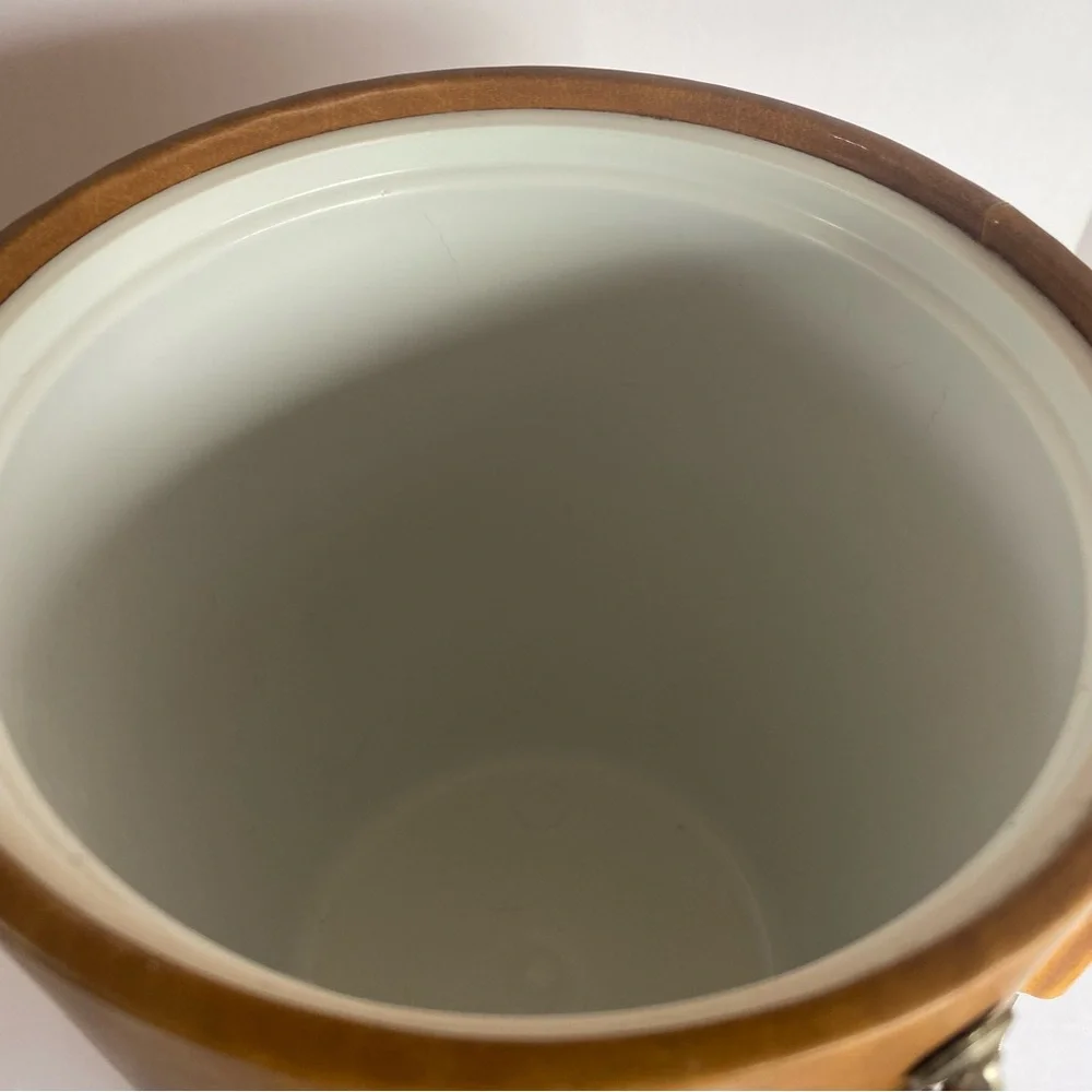 Vintage Ice Bucket Leather look with Real Bamboo Handle Utensils